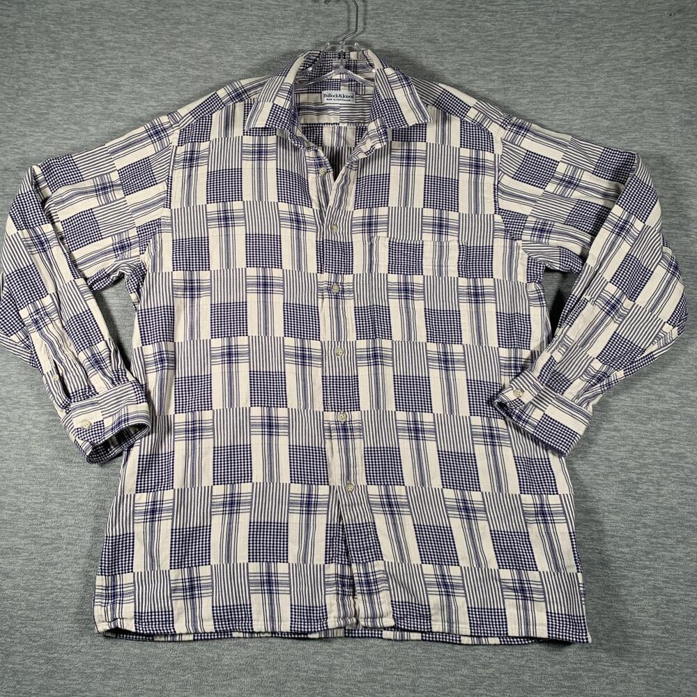 Bullock & Jones Shirt Mens Large Blue Plaid Long Sleeve Button Front Casual